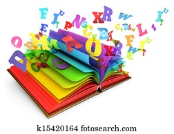 Letters flying out of an open book. Magic book Letters flying out of an open book. Magic book