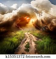 Lightning over the road