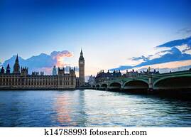 London, the UK. Big Ben, the Palace of Westminster at sunset