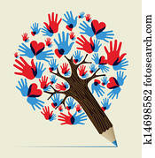 Love hands concept pencil tree
