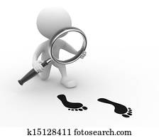 Magnifying glass and footprint Magnifying glass and footprint