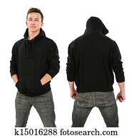 Male with blank black hoodie