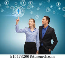 man and woman working with virtual screen