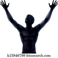 Man silhouette hands raised