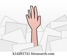 mano, alcanzar, de, debajo, papeles