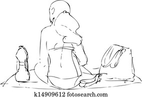 menina, loiro, sentar, tem, um, descanso, sunbathes, ligado, um, praia