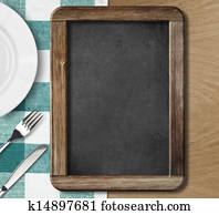 Menu blackboard lying on table Menu blackboard lying on table