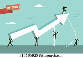 mercadotecnia, tela, estrategia, gráfico, flecha, ilustración