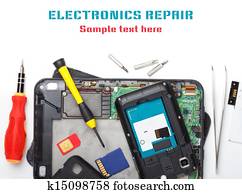 Mobile phone and tablet computer repair, isolated on white Mobile phone and tablet computer repair, isolated on white