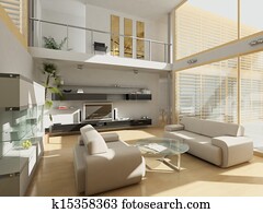 Modern living room with large windows. Modern living room with large windows.
