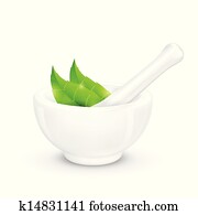 Mortar and Pestle with Herb Mortar and Pestle with Herb
