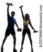 mulher, exercitar, condicão física, malhação, com, homem, treinador