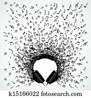 Music notes from headphones isolated design Music notes from headphones isolated design