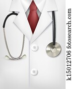 nahaufnahme, von, a, doktoren, labor, wei?er mantel, und, stethoscope., vektor, abbildung nahaufnahme, von, a, doktoren, labor, wei?er mantel, und, stethoscope., vektor, abbildung