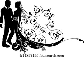 novia y novio, par wedding, silueta