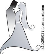 novio, y, novia, silueta, en, negro y blanco