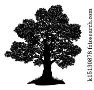 Oak tree and grass, silhouette Oak tree and grass, silhouette