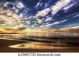 pacata, oceânicos, sob, dramático, céu ocaso