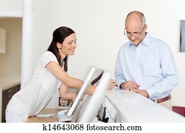 paciente, e, recepcionista, em, recepção