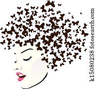 penteado, com, borboletas