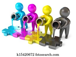 People poured out of the paint bucket. CMYK People poured out of the paint bucket. CMYK