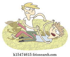 pequeno, vignette, ilustração, de, dois meninos, luta