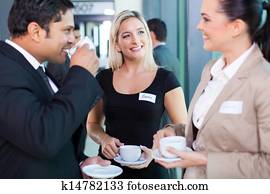 pessoas negócio, comendo café, partir, durante, seminário