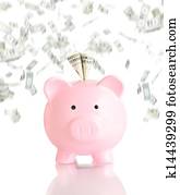 pink piggy banka, s, peniaze, zahrnúť