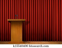 Podium on Stage over Red Curtain Podium on Stage over Red Curtain