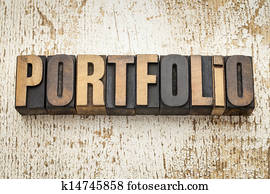 portfolio, woord, in, hout, type