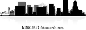 portland, horizonte cidade, silueta