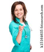 Portrait of a woman wearing doctor uniform