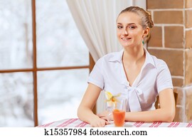 Pretty woman in cafe