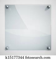 Protection glass plate fastened to white wall with metal rivets. Protection glass plate fastened to white wall with metal rivets.