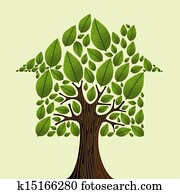 Real estate green tree house concept.