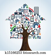 Real estate icons tree house, rental concept.