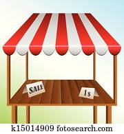 Sale table with stripped awning