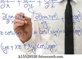 schreibende, kompliziert, mathe, gleichung, auf, virtuell, brett