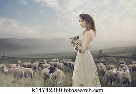 Sensual lady among sheeps Sensual lady among sheeps