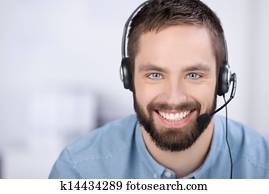 servicefachkraft, exec, mit, kopfhörer