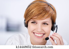 serviço freguês, executivo, falando, ligado, headset