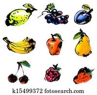 Set of fruits. Hand painted illustration Set of fruits. Hand painted illustration