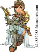 Sexy Steampunk Aviator With Ray Gun Sexy Steampunk Aviator With Ray Gun