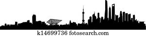 shanghai, vetorial, skyline shanghai, vetorial, skyline