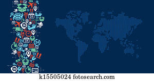 Shipping logistics world map icons splash illustration. Shipping logistics world map icons splash illustration.