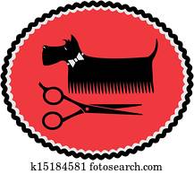 sign with grooming dog and scissors sign with grooming dog and scissors