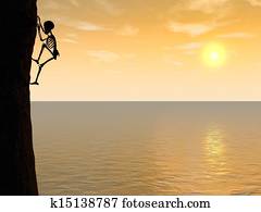 skelett, bergsteiger, silhouette, hängen, gestein