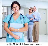 Smiling medical doctor woman and family.