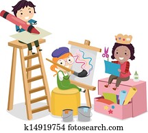 Stickman Kids making Arts and Crafts Stickman Kids making Arts and Crafts