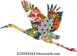Stork in Japanese ornament Stork in Japanese ornament